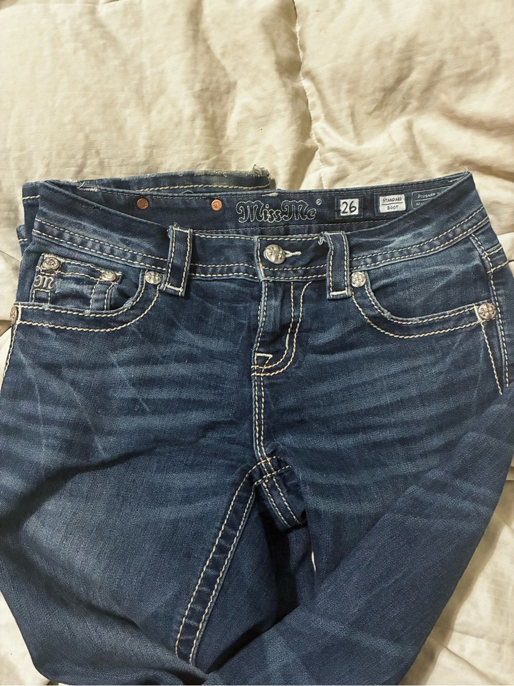 Miss Me Blue Bootcut Jeans with Embellished Wing Pocket - Picture 3 of 4